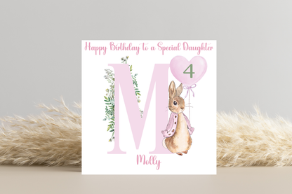 Personalised Flopsy Peter Rabbit Blue Birthday Card