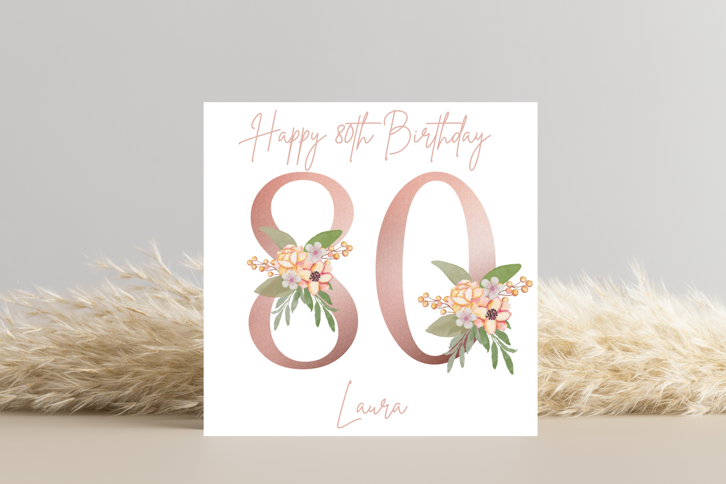 Personalised 80th Rose Gold Floral Birthday Card