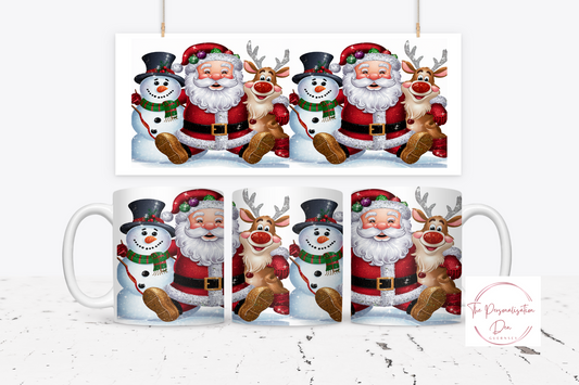 Santa, Snowman and Reindeer Christmas Mug