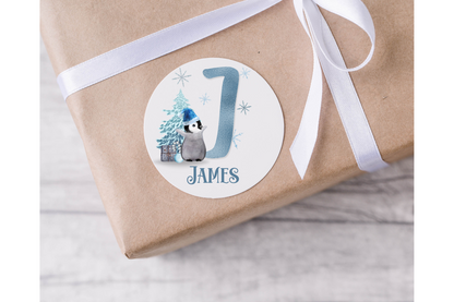 Personalised Initial Penguin Christmas Present Labels - 12 per sheet