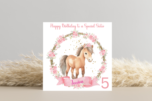 Horse Floral Framed Personalised Birthday Card for