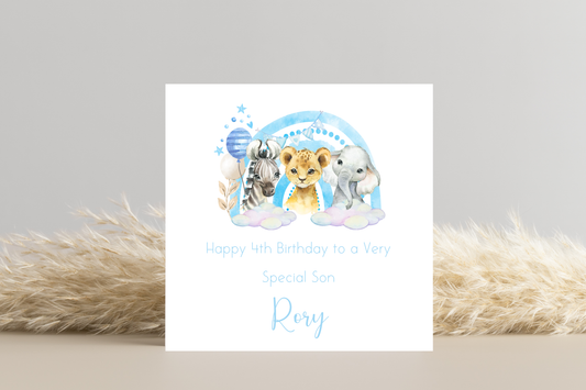 Personalised Jungle Animal Rainbow Birthday Card