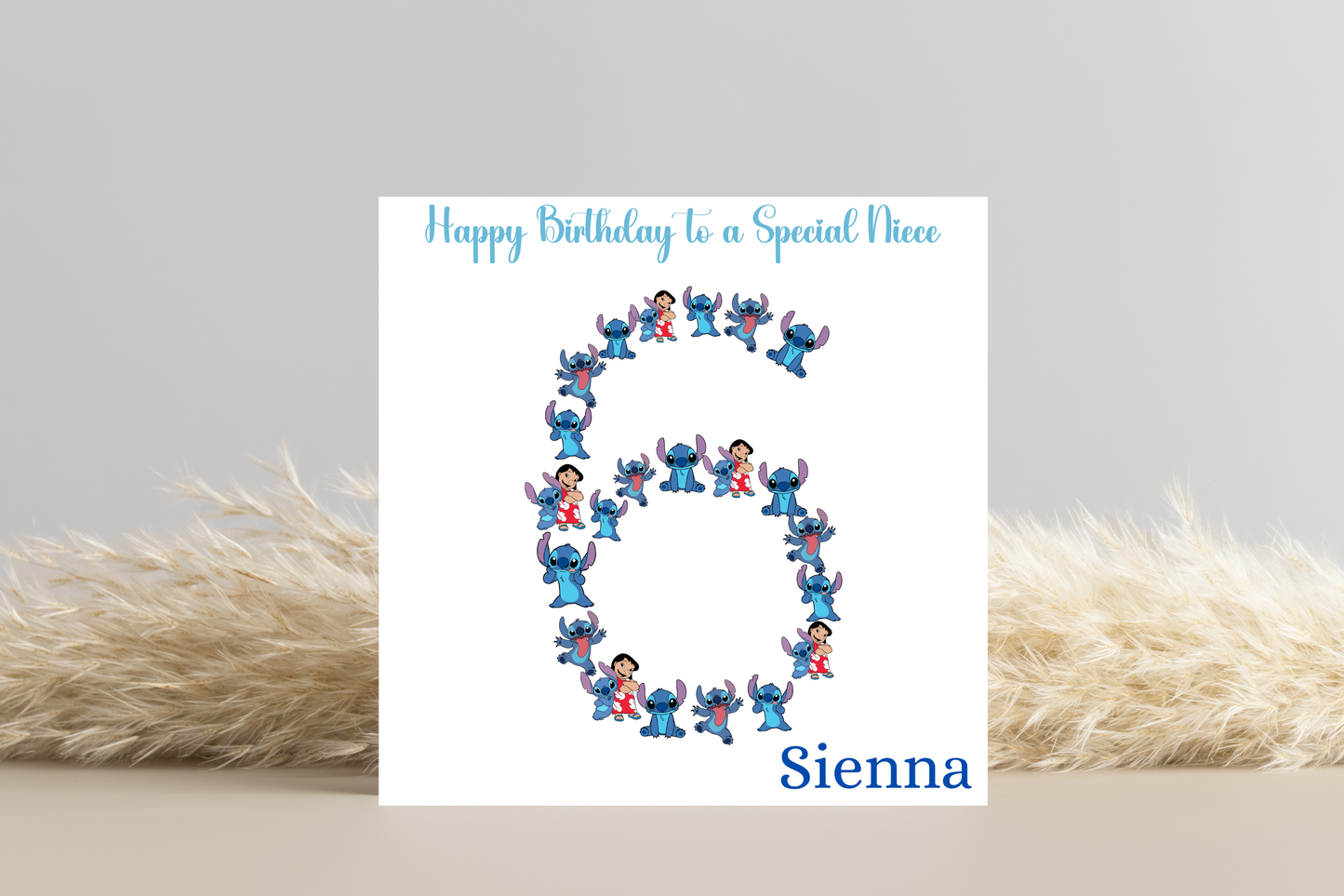 Stitch-Inspired 6th Birthday Greeting Card - Personalised with Number 6 Design