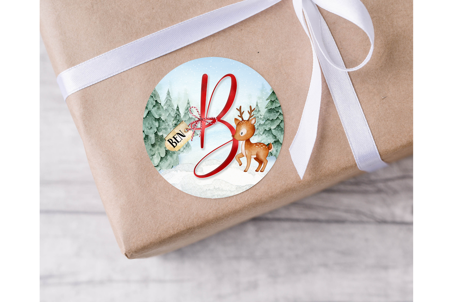 Personalised Initial Reindeer Christmas Present Labels - 12 per sheet