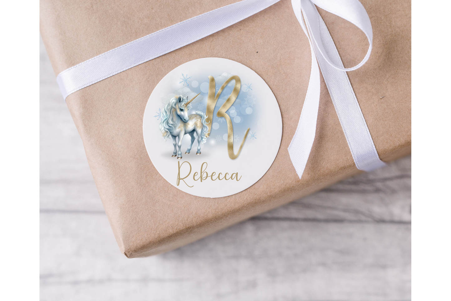 Personalised Unicorn Initial Christmas Present Labels - 12 per sheet