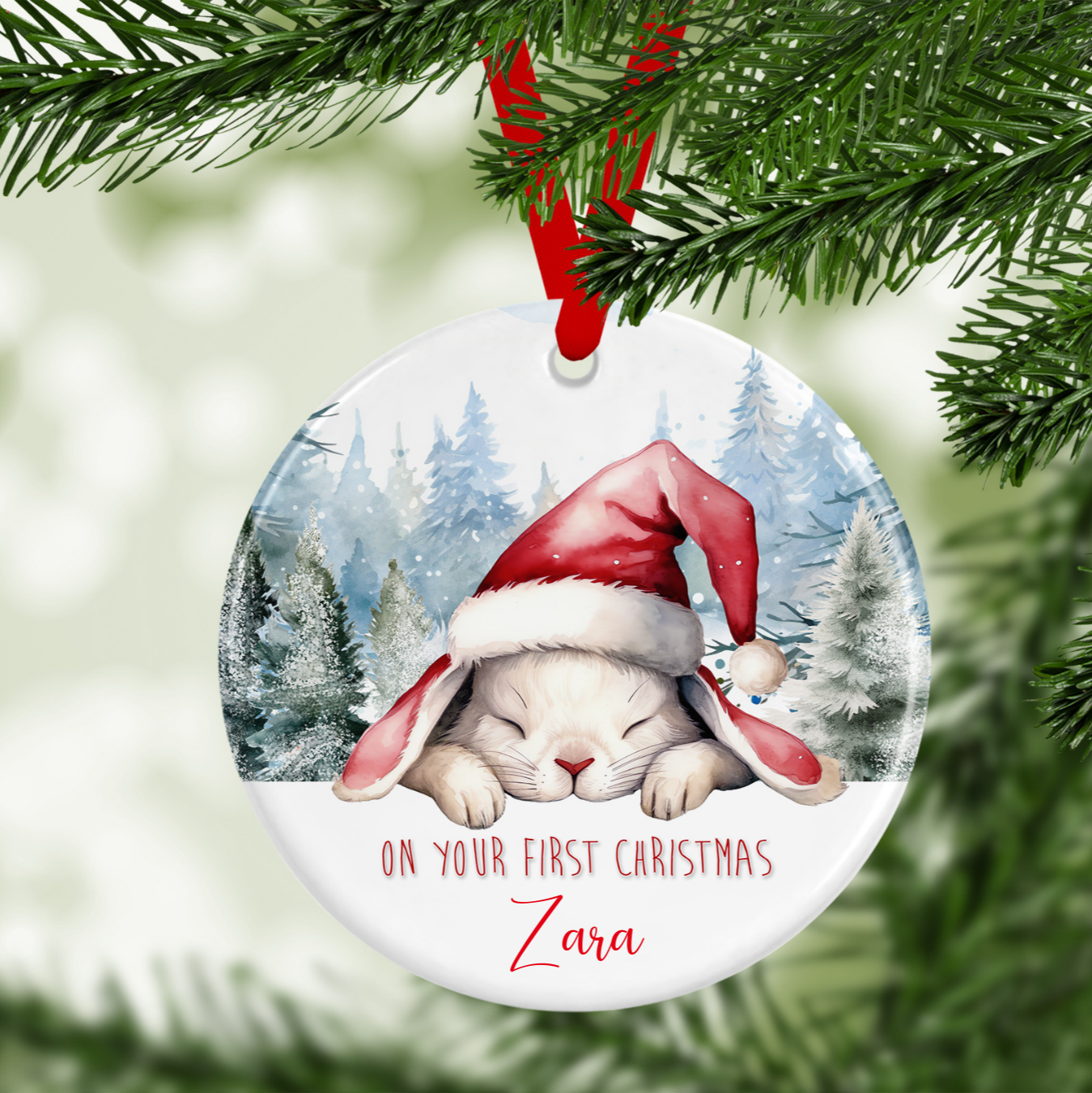 Bunny On Your First Christmas Personalised Christmas Bauble