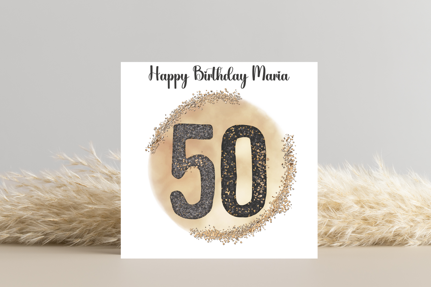 Personalised Black and Gold 50th Birthday Card