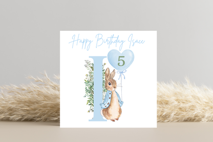 Personalised Peter Rabbit Blue Birthday Card