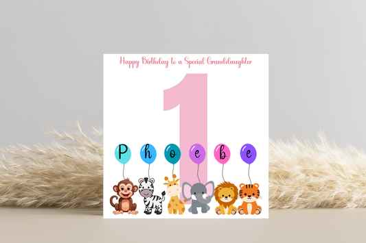 Animal 1st Birthday Card - Personalised cute design