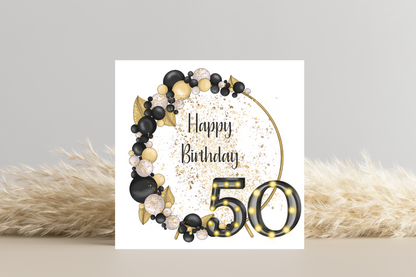 Black and Gold Balloon Hoop Birthday Card