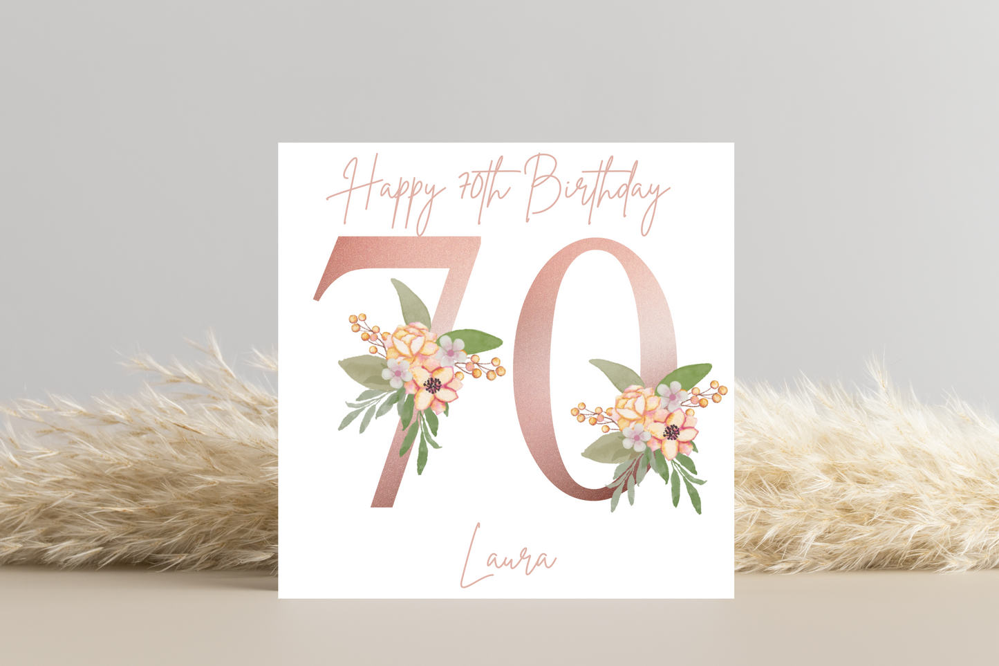 Personalised 70th Rose Gold Floral Birthday Card