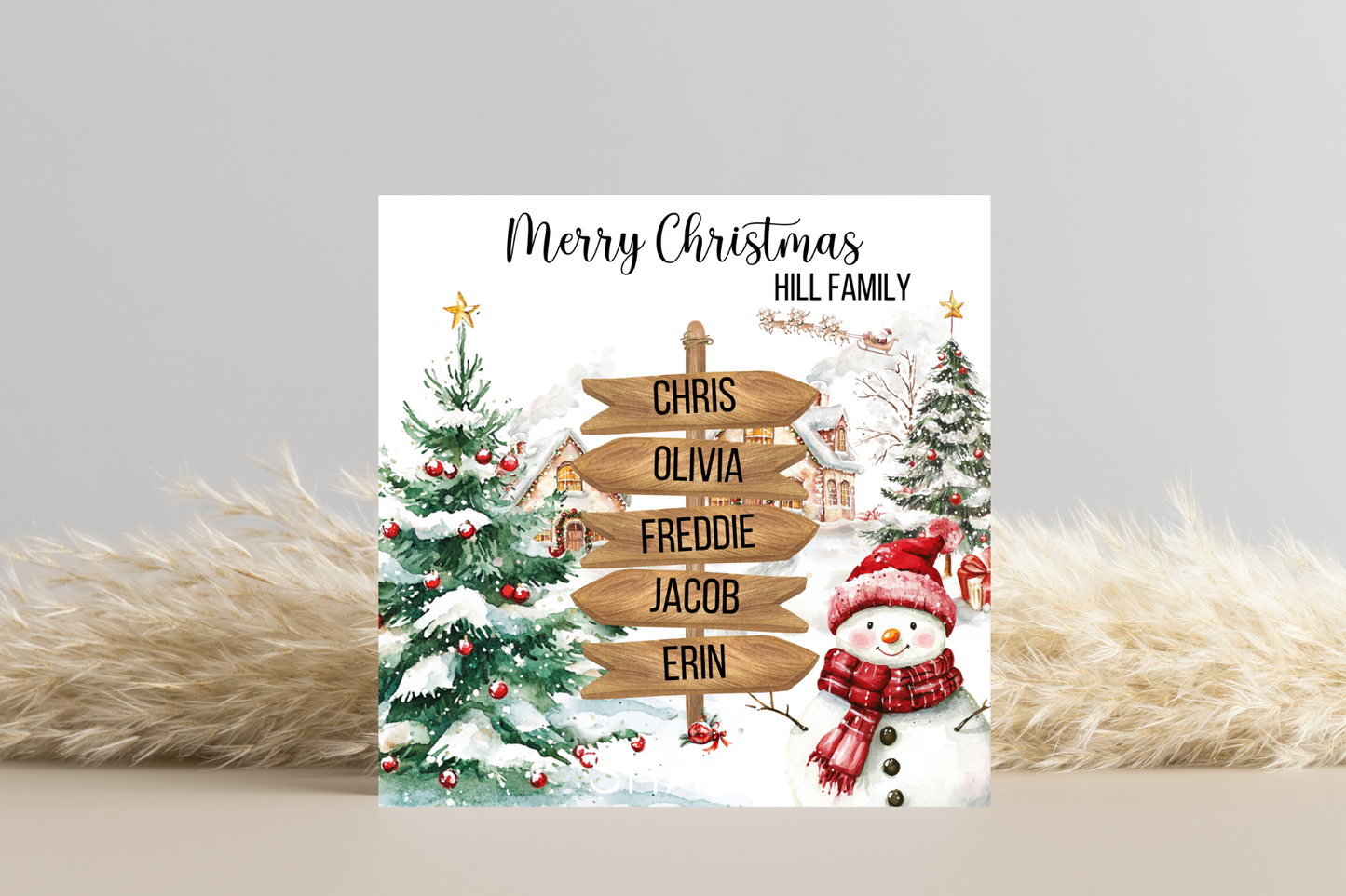 Personalised Snowman Family Signpost Christmas Card