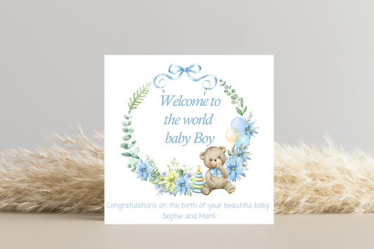 Personalised Congratulations Card for Baby Boy/Girl Floral Hoop