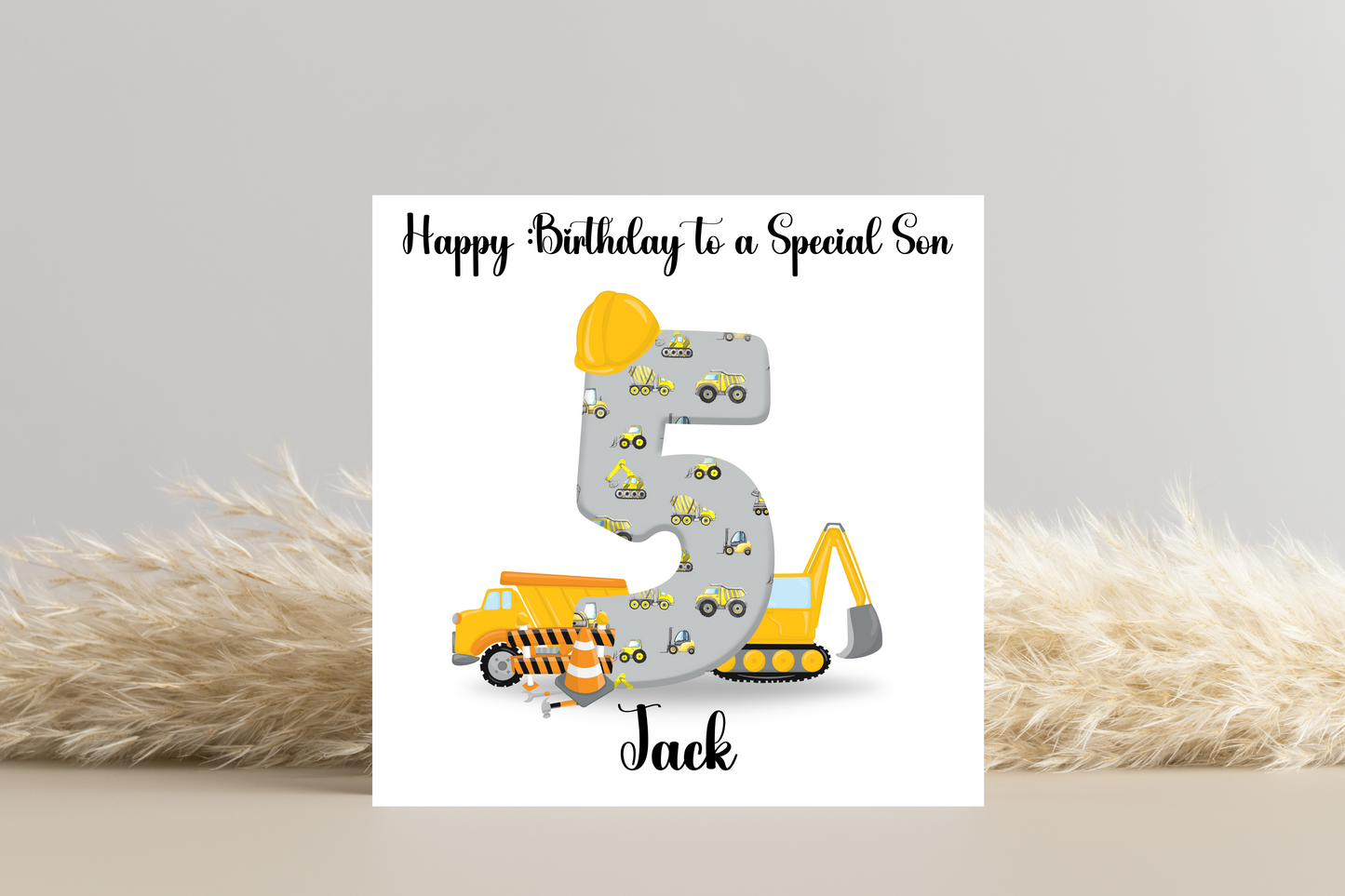 Personalised Digger Construction Themed Birthday Card