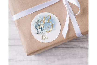 Personalised Unicorn Initial Christmas Present Labels - 12 per sheet