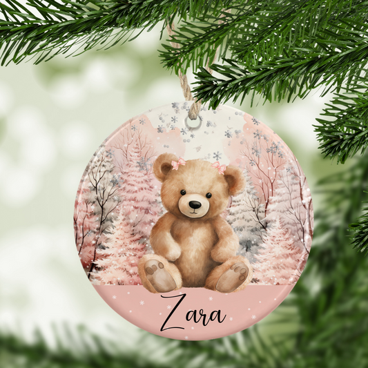 Personalised Christmas Winter Teddy Christmas Tree  Bauble