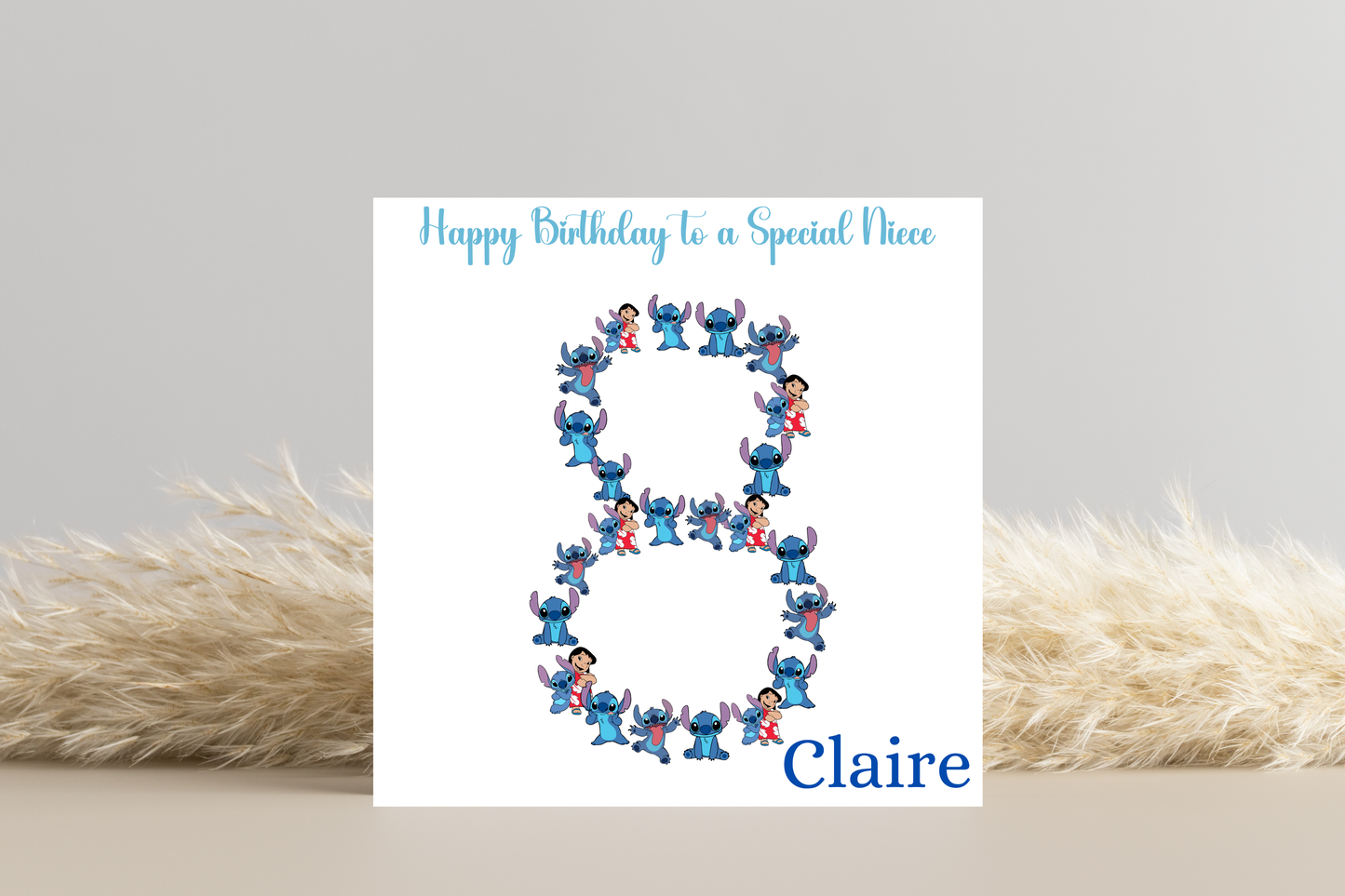 Stitch-Inspired 8th Birthday Greeting Card - Personalised with Number 8 Design