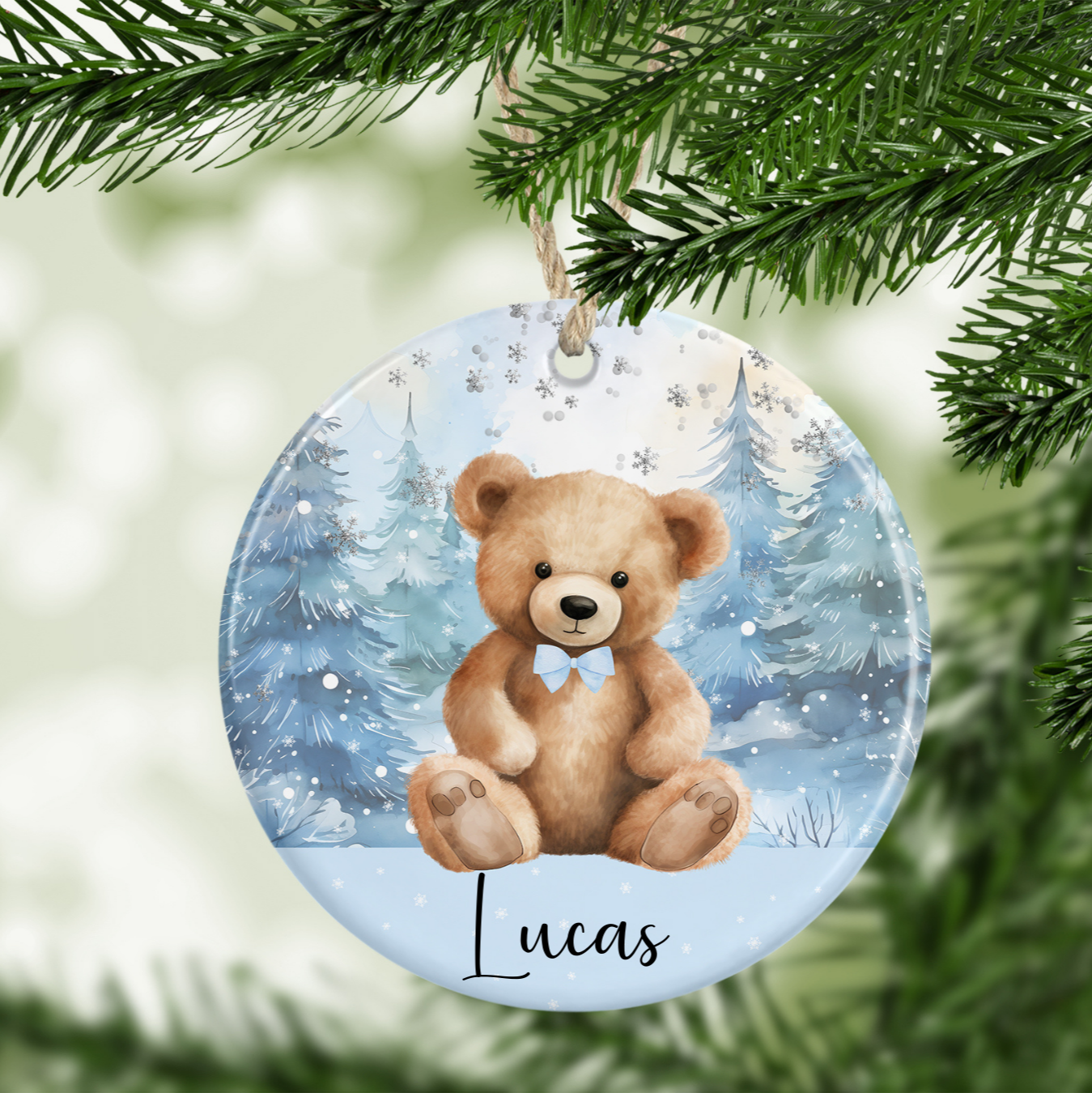 Personalised Christmas Winter Teddy Christmas Tree  Bauble