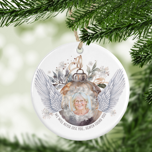 We Will Never Lose You, Heaven Found You Photo Memorial Christmas Tree Decoration