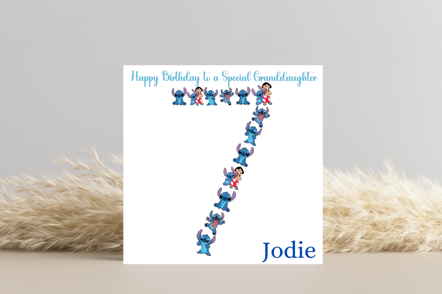 Stitch-Inspired 7th Birthday Greeting Card - Personalised with Number 7 Design