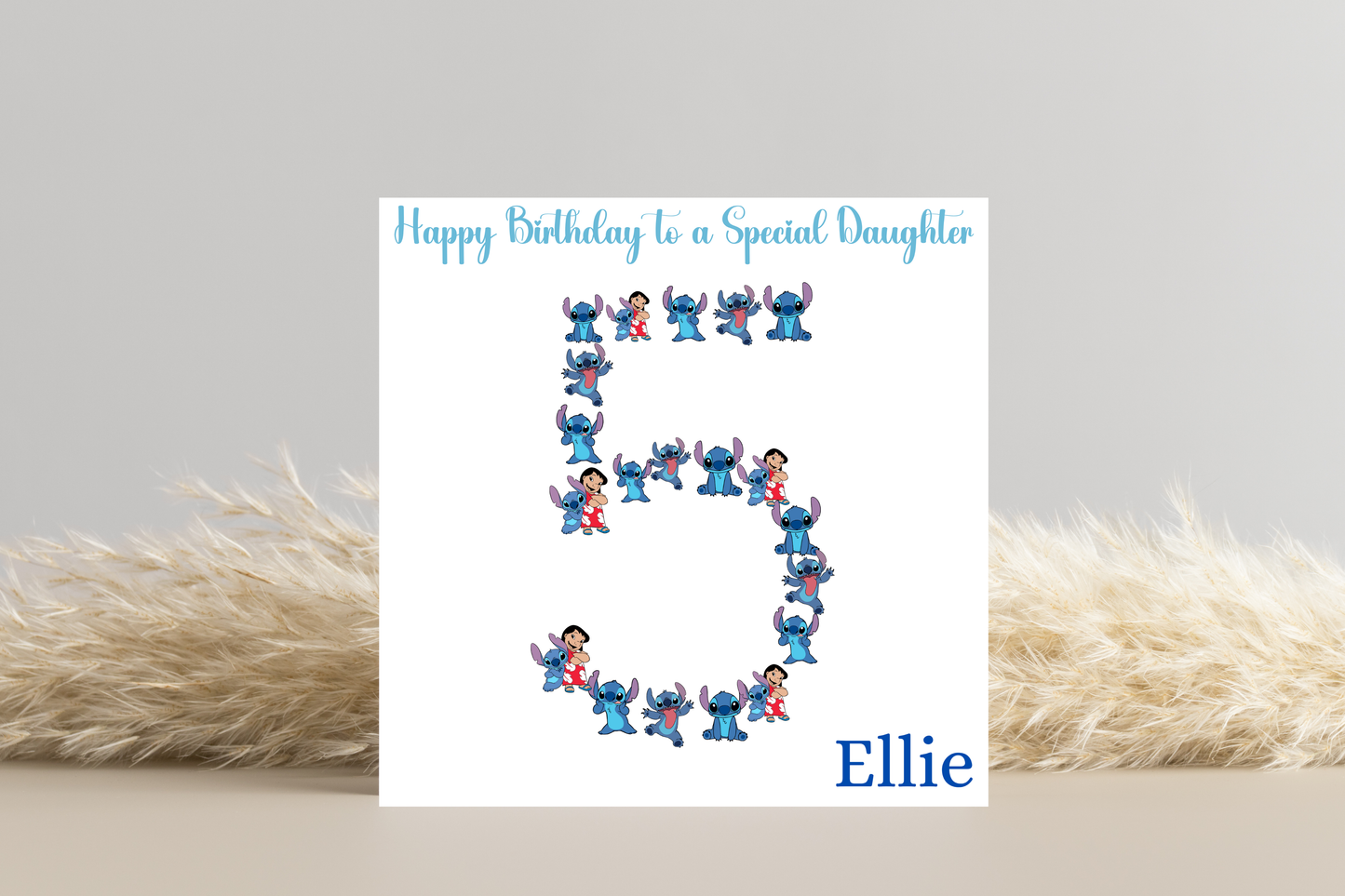 Stitch-Inspired 5th Birthday Greeting Card - Personalised with Number 5 Design