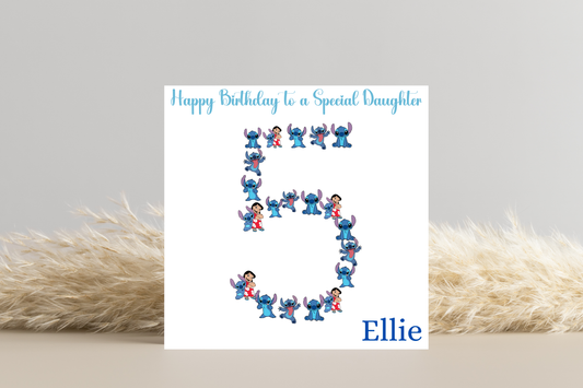 Stitch-Inspired 5th Birthday Greeting Card - Personalised with Number 5 Design