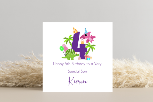 Personalised Dinosaur 4th Birthday Card