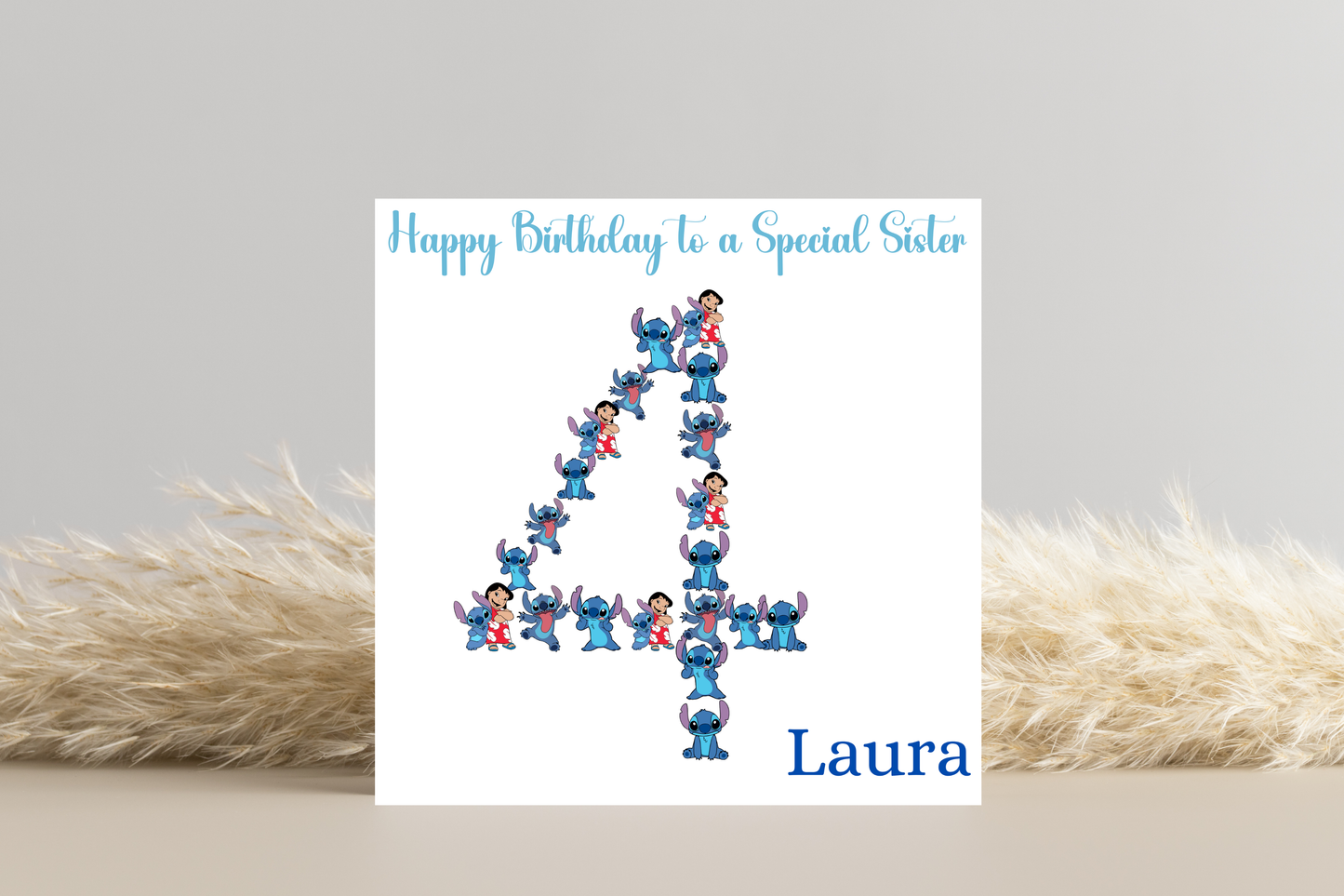 Stitch-Inspired 4th Birthday Greeting Card - Personalised with Number 4 Design