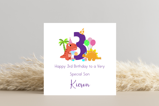 Personalised 3rd birthday Dinosaur card