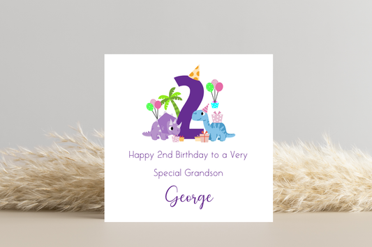 Personalised 2nd Birthday Dinosaur Card