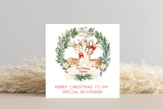 First Christmas Together Reindeer Couple Christmas Card for my Boyfriend Girlfriend