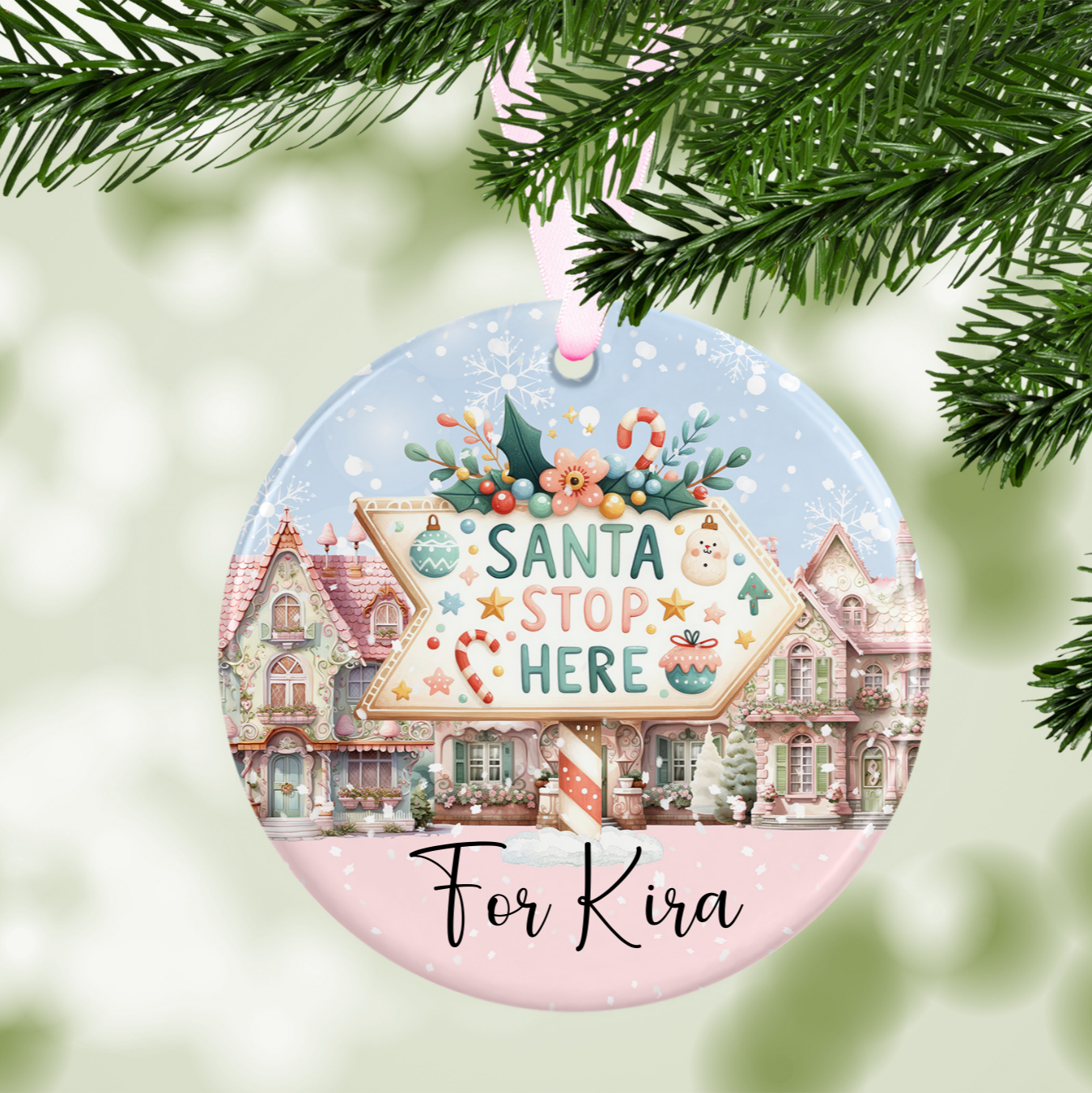 Personalised Santa Stop Here Christmas Tree Decoration