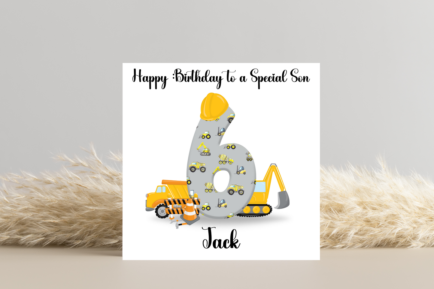 Personalised Digger Construction Themed Birthday Card