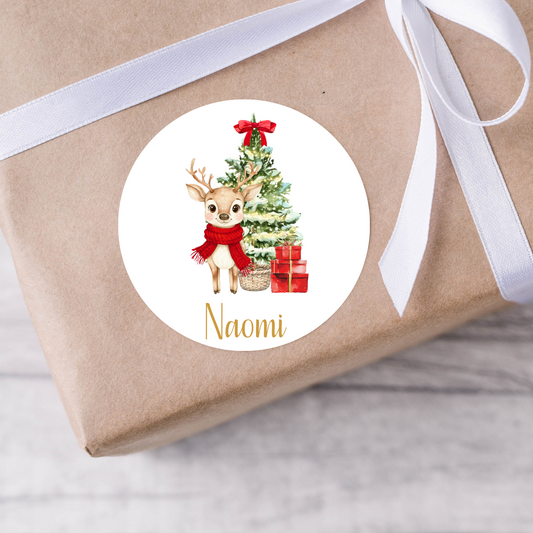 Personalised Reindeer Christmas Present Labels - 12 per sheet