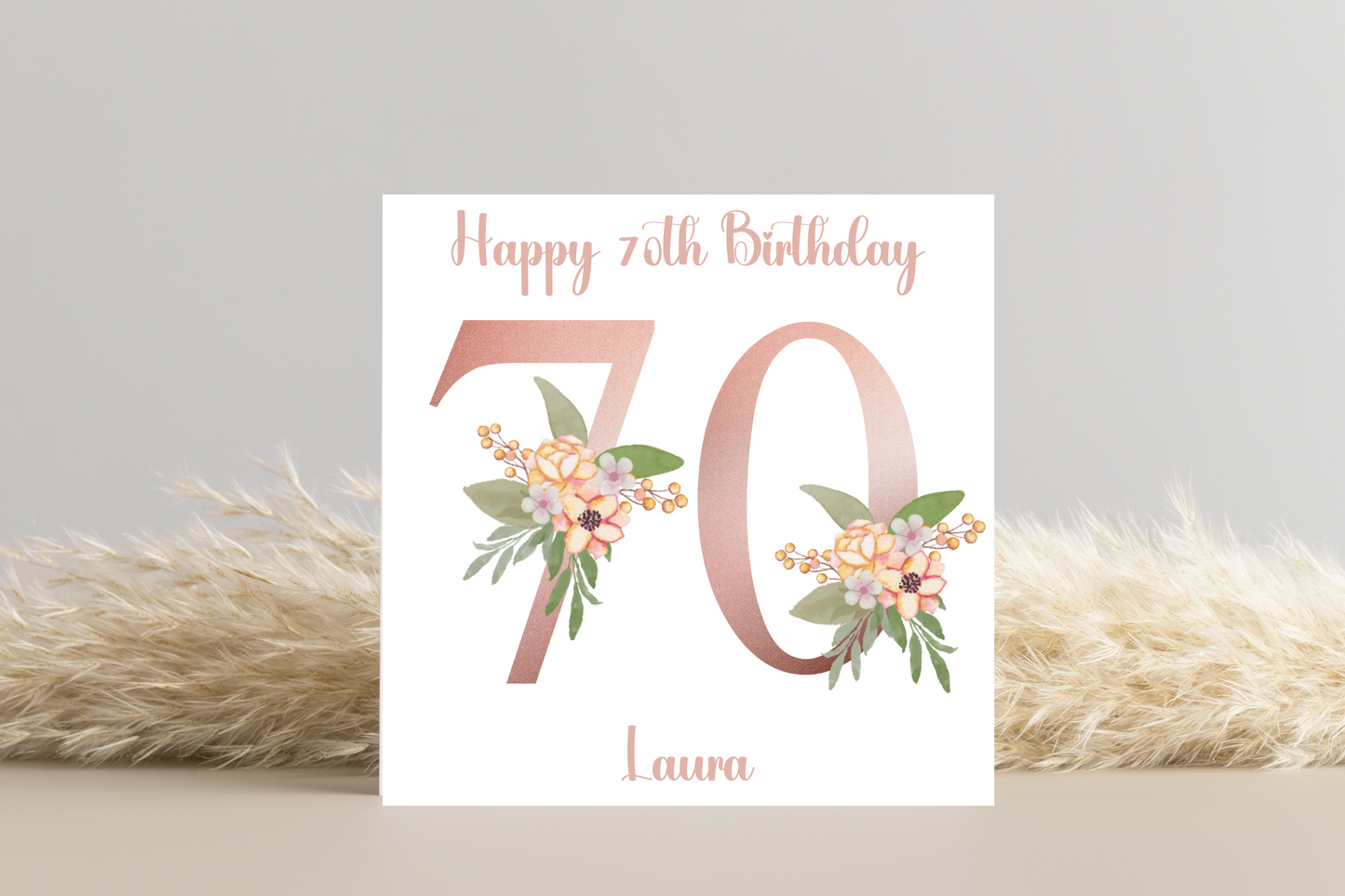 Personalised 70th Rose Gold Floral Birthday Card