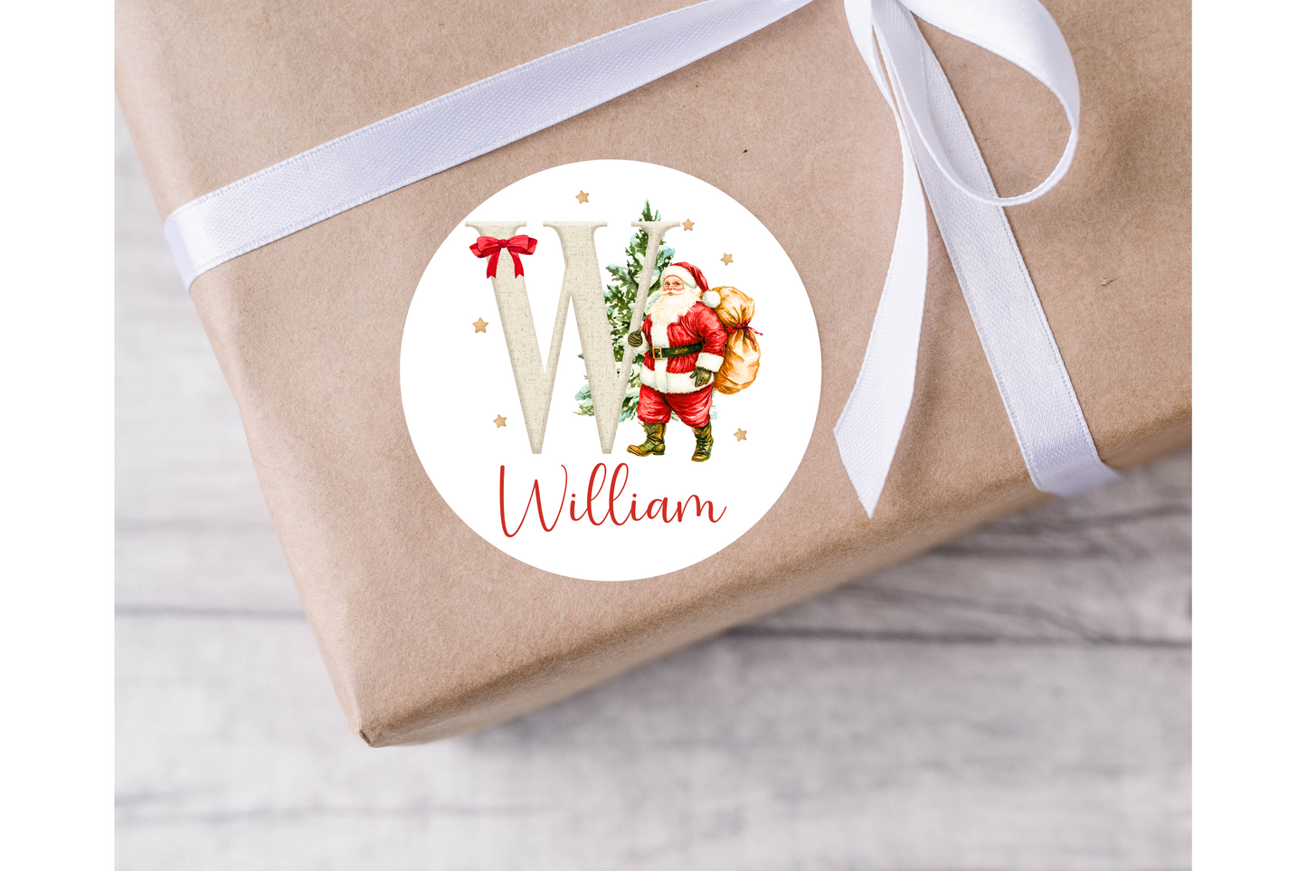 Santa Initial Christmas Present Labels - 12 per sheet