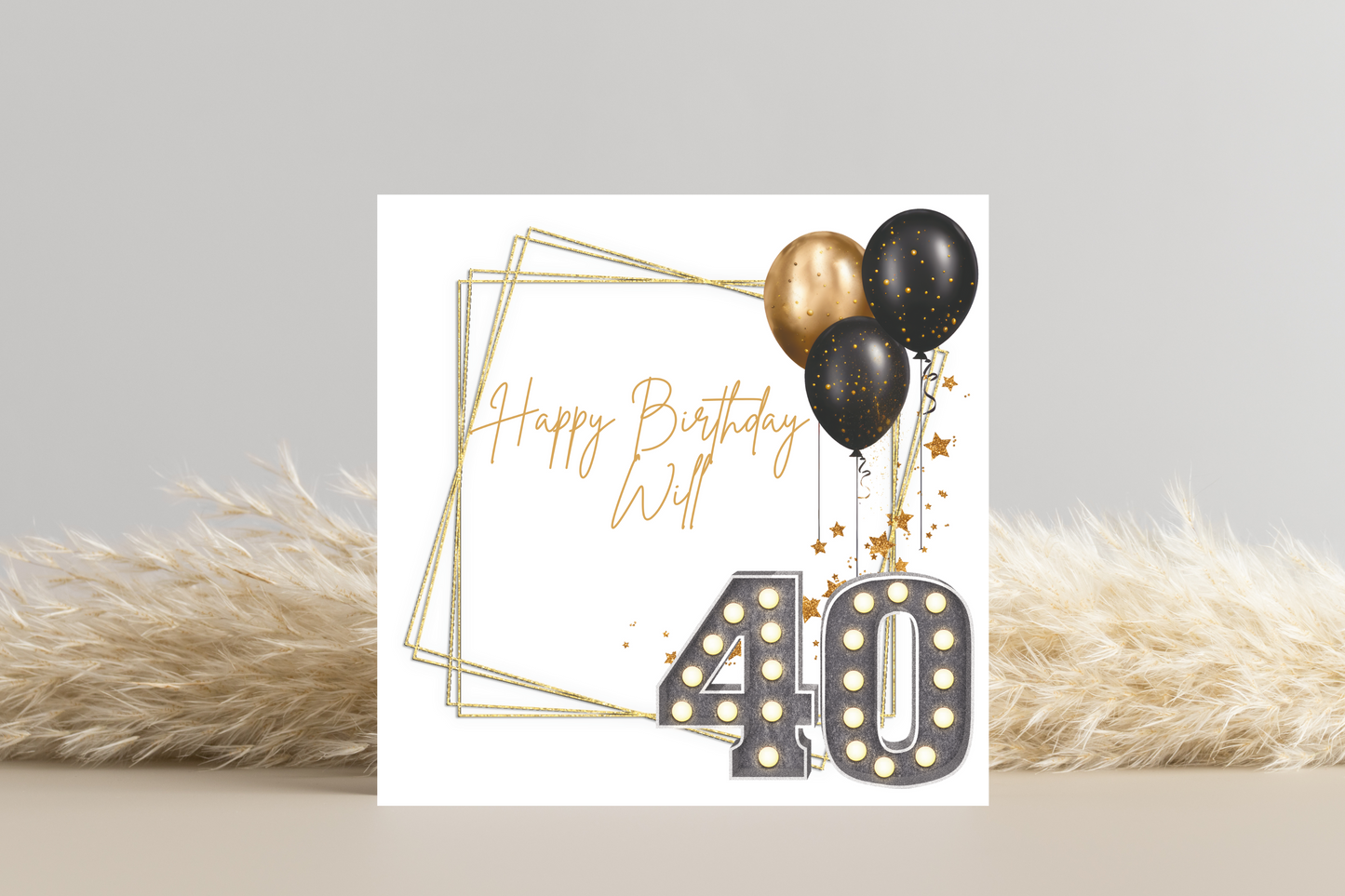 Personalised Black and Gold 40th Birthday Card