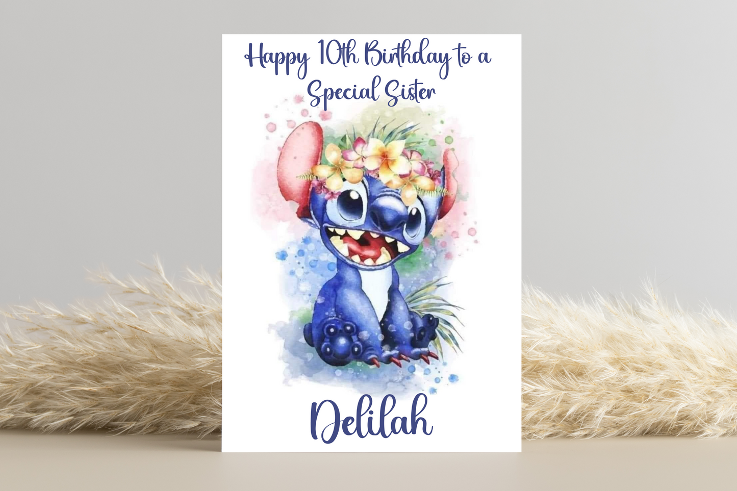 Personalised Stitch Birthday Card- Watercolour Pastel Design