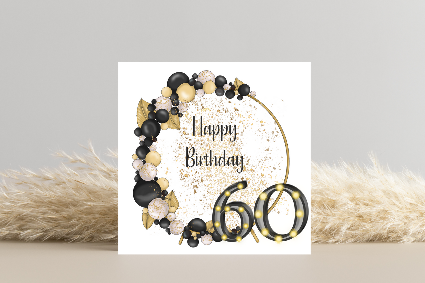 Black and Gold Balloon Hoop Birthday Card