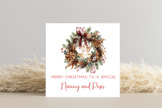 Personalised Reindeer in Wreath Christmas Card