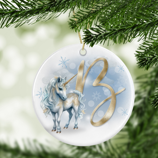 Blue and Gold Unicorn Initial Tree Decoration