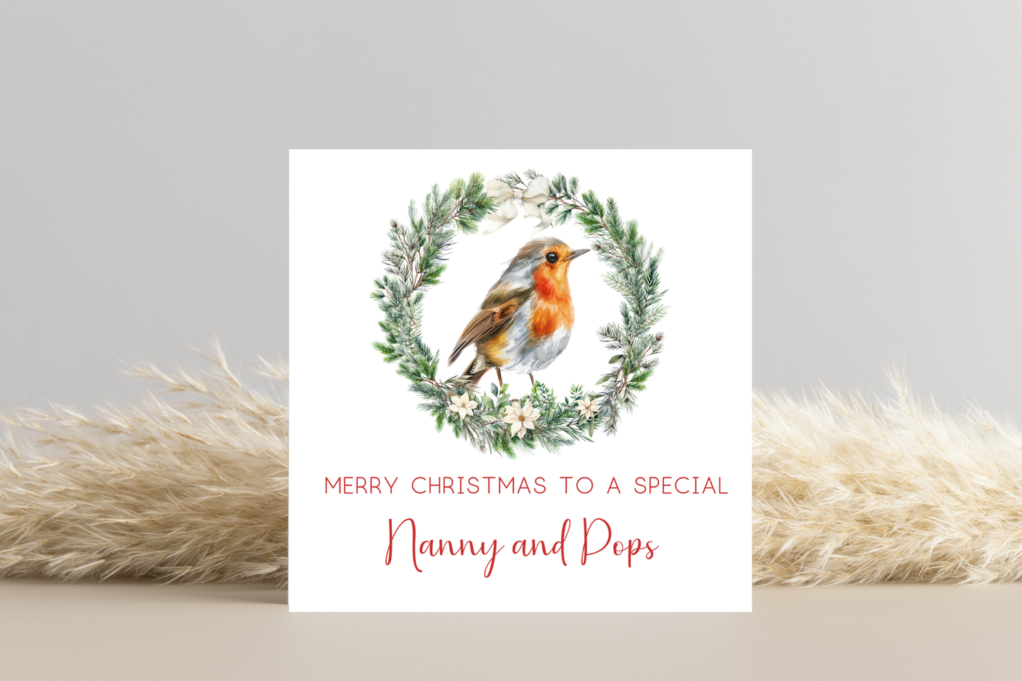 Personalised Robin in Wreath Christmas Card