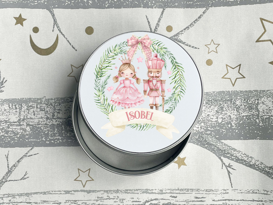 Personalised Sugarplum Fairy and Nutcracker Christmas Treats Tin