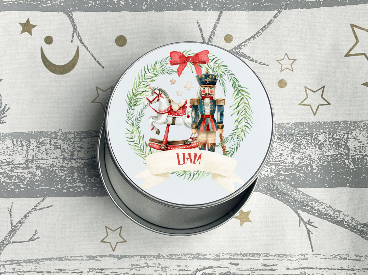 Personalised Sugarplum Fairy and Nutcracker Christmas Treats Tin