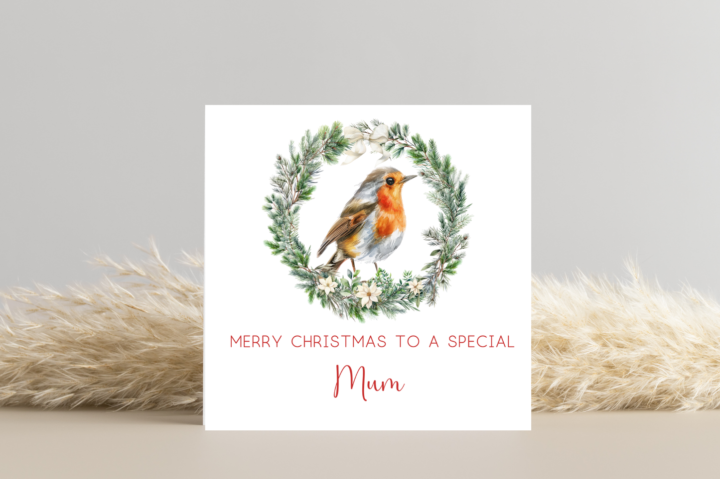 Personalised Robin in Wreath Christmas Card