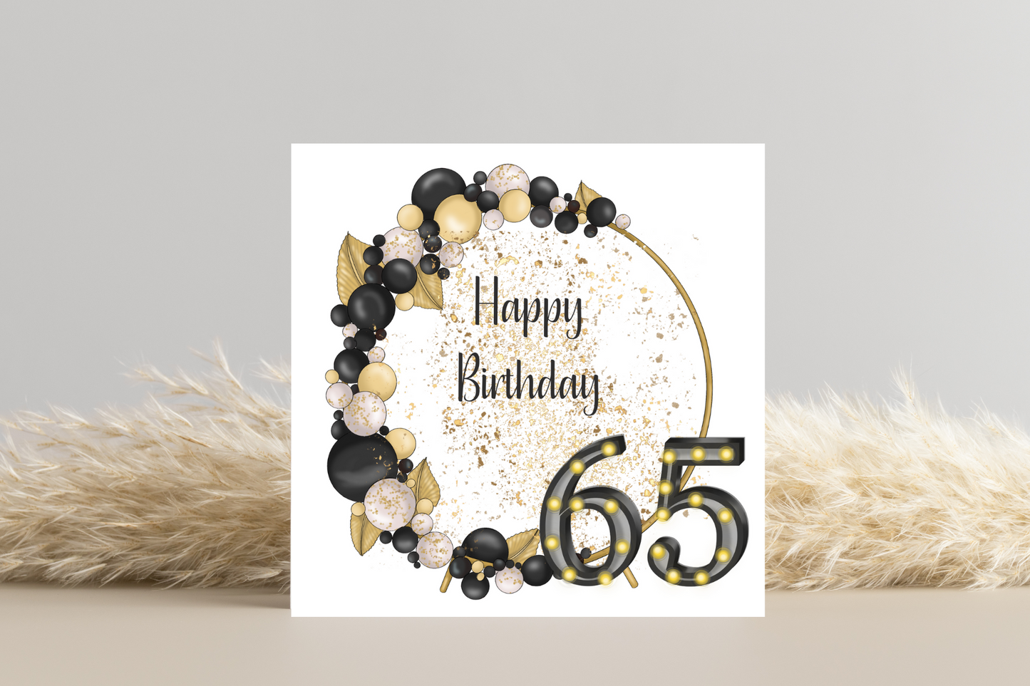 Black and Gold Balloon Hoop Birthday Card