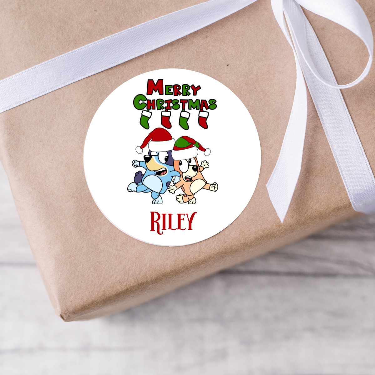 Personalised Bluey Christmas Present Labels - 12 per sheet