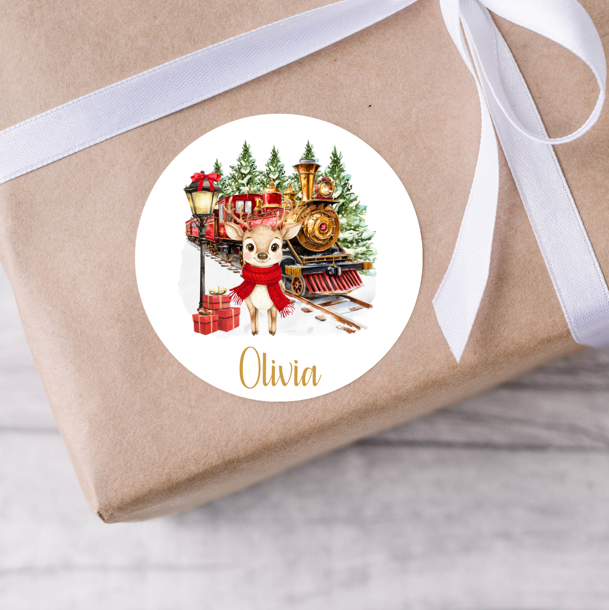 Personalised Reindeer Christmas Present Labels - 12 per sheet