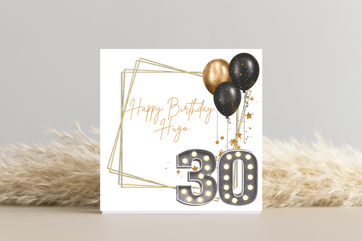 Personalised Black and Gold  30th Birthday Card