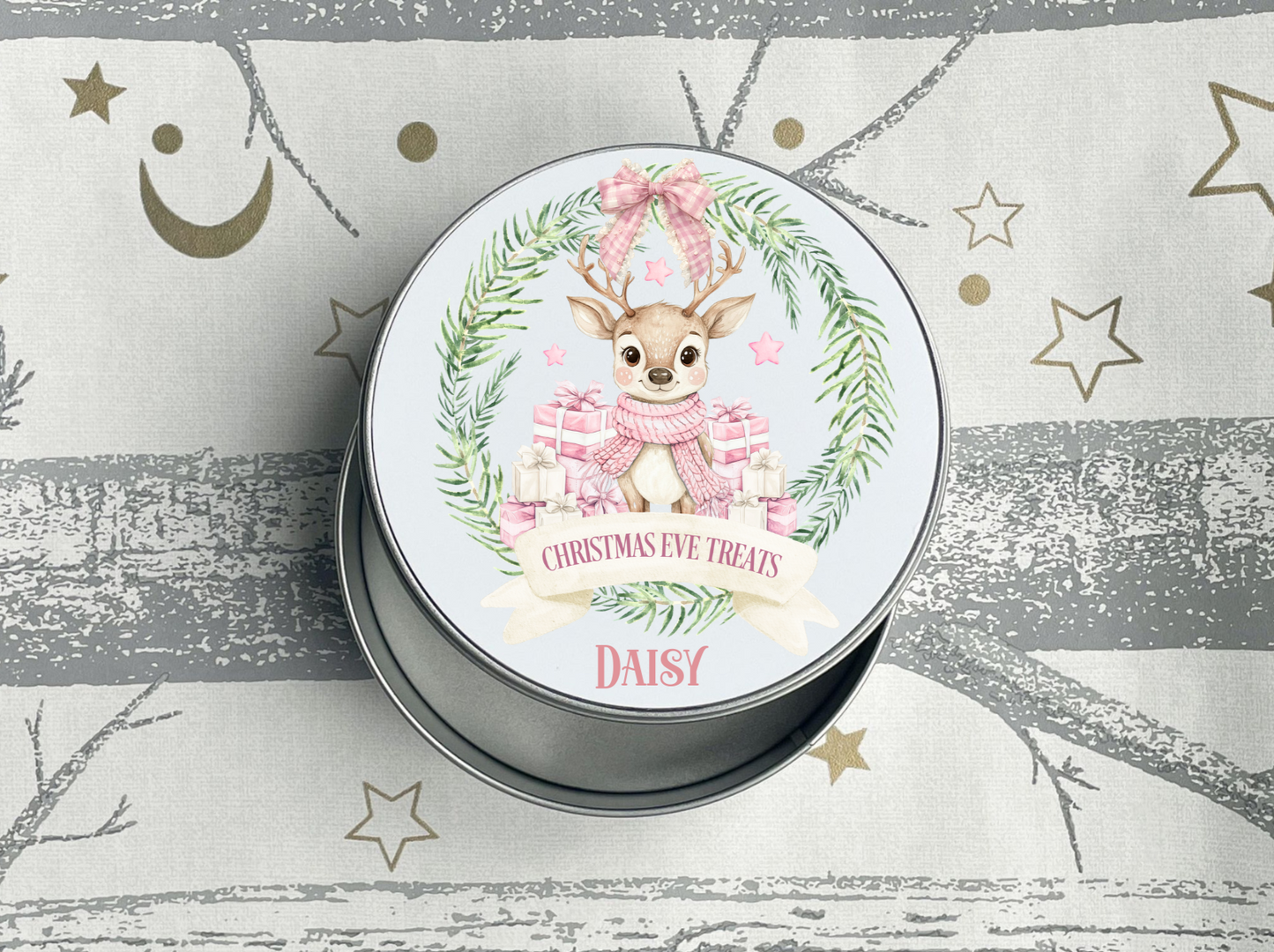 Personalised  Reindeer Christmas Eve Treats Tin